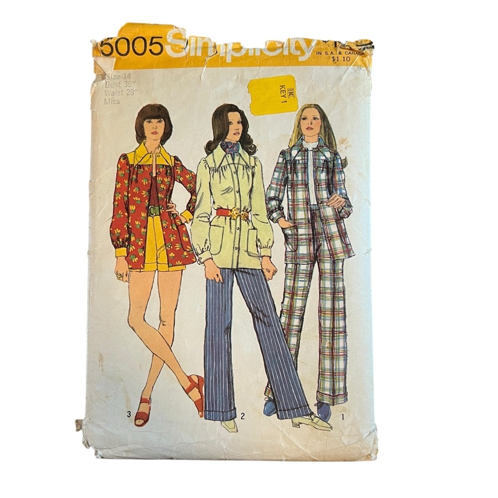 Simplicity Sewing Pattern Vintage 1970s‎ Smock Jacket Pants Shorts Misses 14